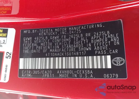 2025 Toyota Camry Se z USA, uszkodzony, nr VIN 4T1DAACK1SU148117